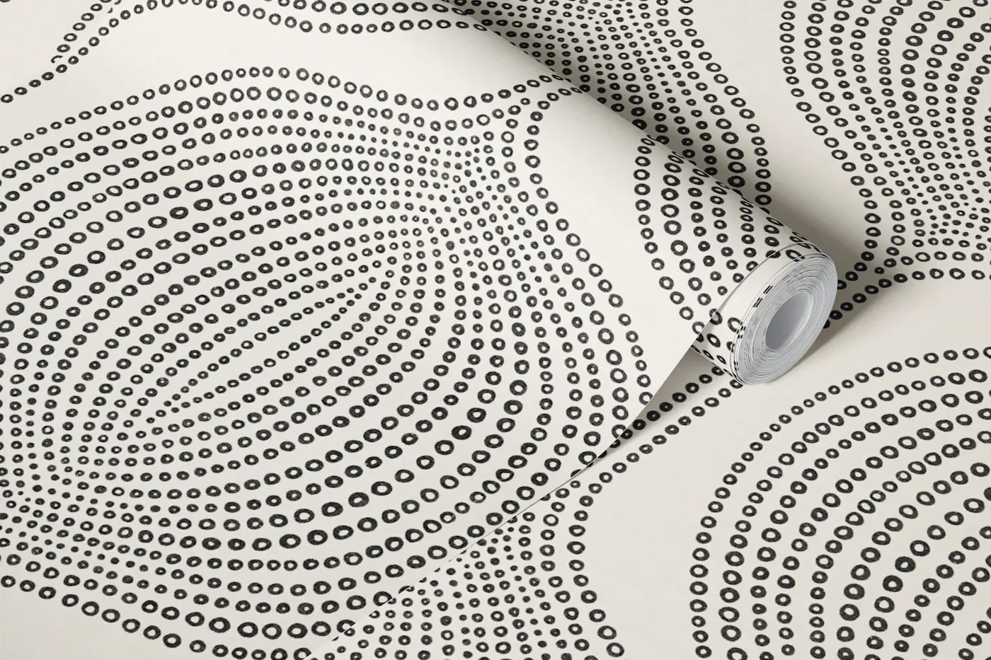 boho dots ogee - black and white wallpaper roll