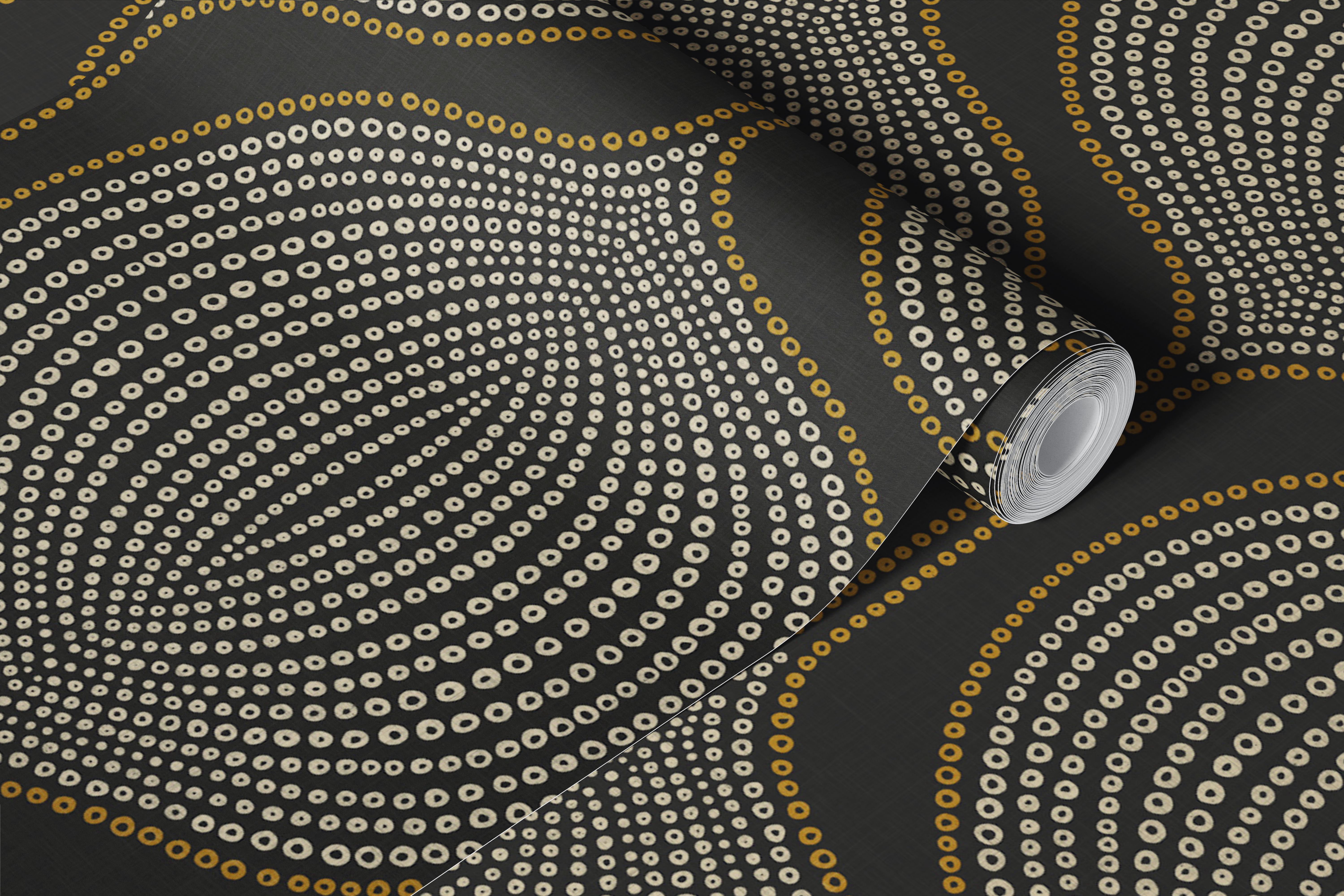 Black and gold ogee wallpaper in a modern room