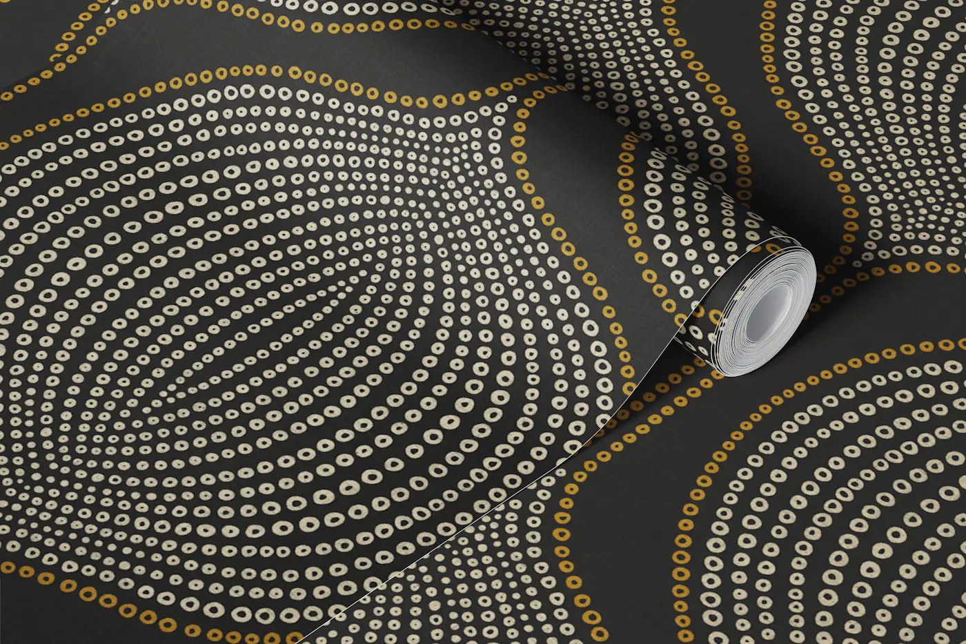 dots ogee - black and golden wallpaper roll