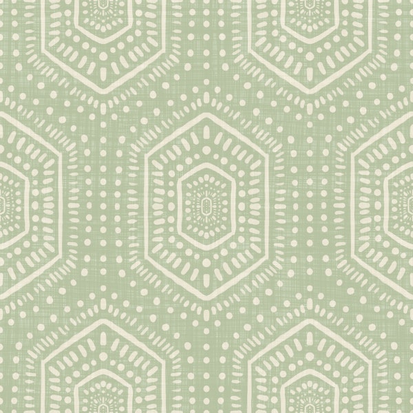 Boho Painted - Mudcloth Hexagons Chopped Dill