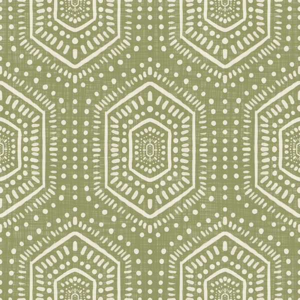 Boho Painted - Mudcloth Hexagons Meadow Green