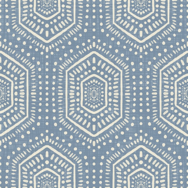 Boho Painted - Mudcloth Hexagons Jeans Blue