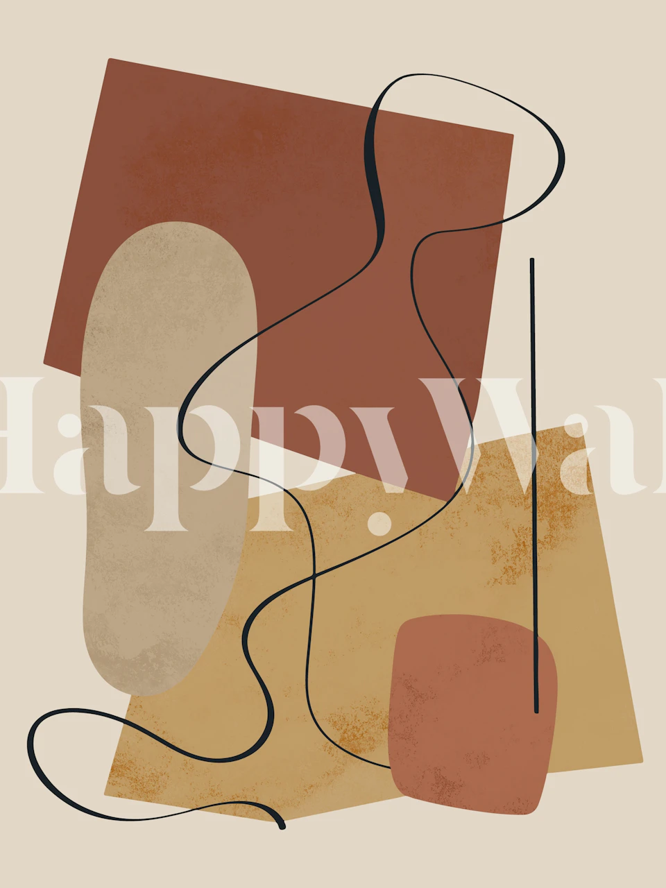 Mid century abstract shapes wallpaper in a room