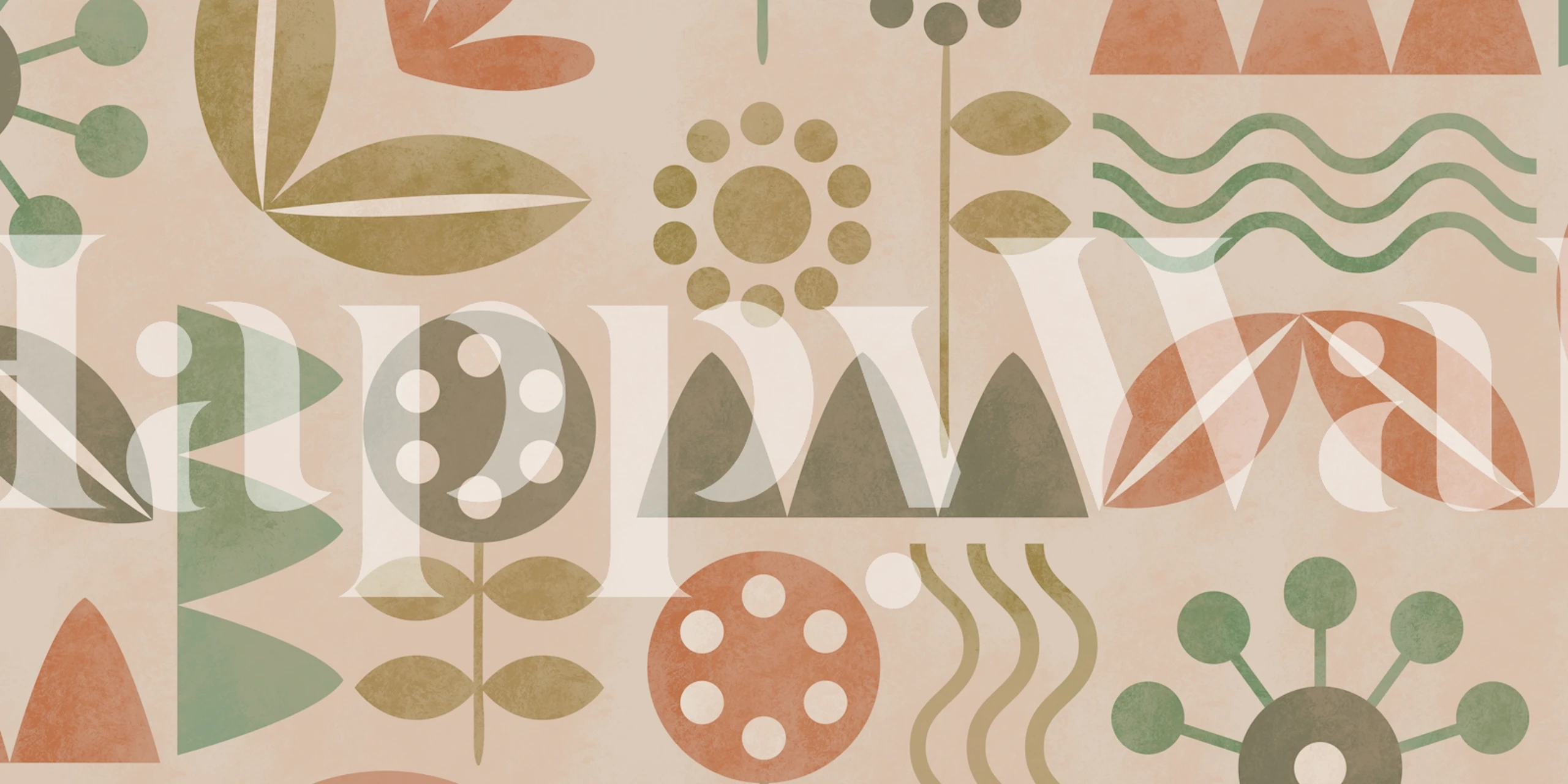 Mid century botanical wallpaper in sage room