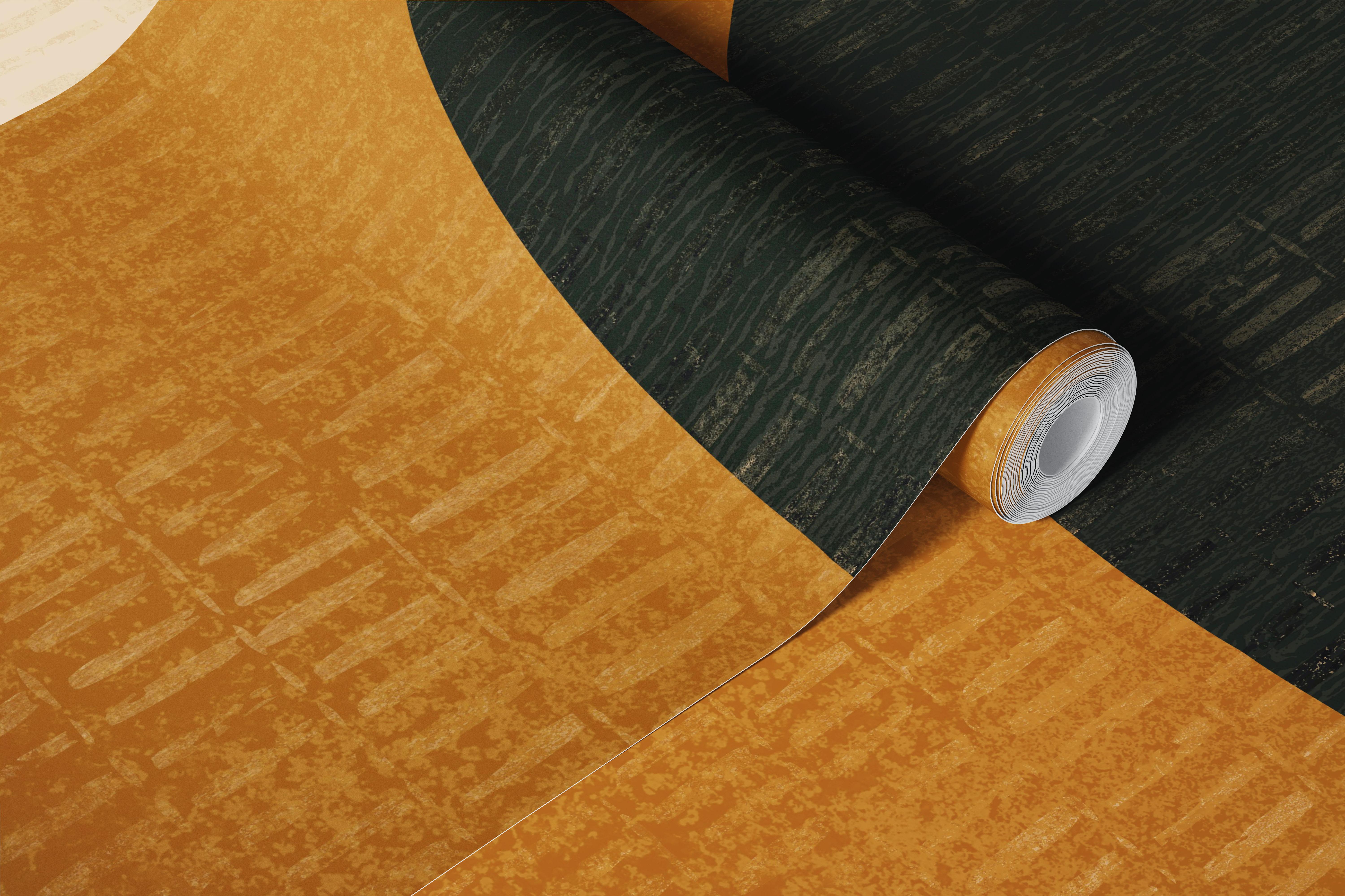 Mid century organic shapes wallpaper in a room