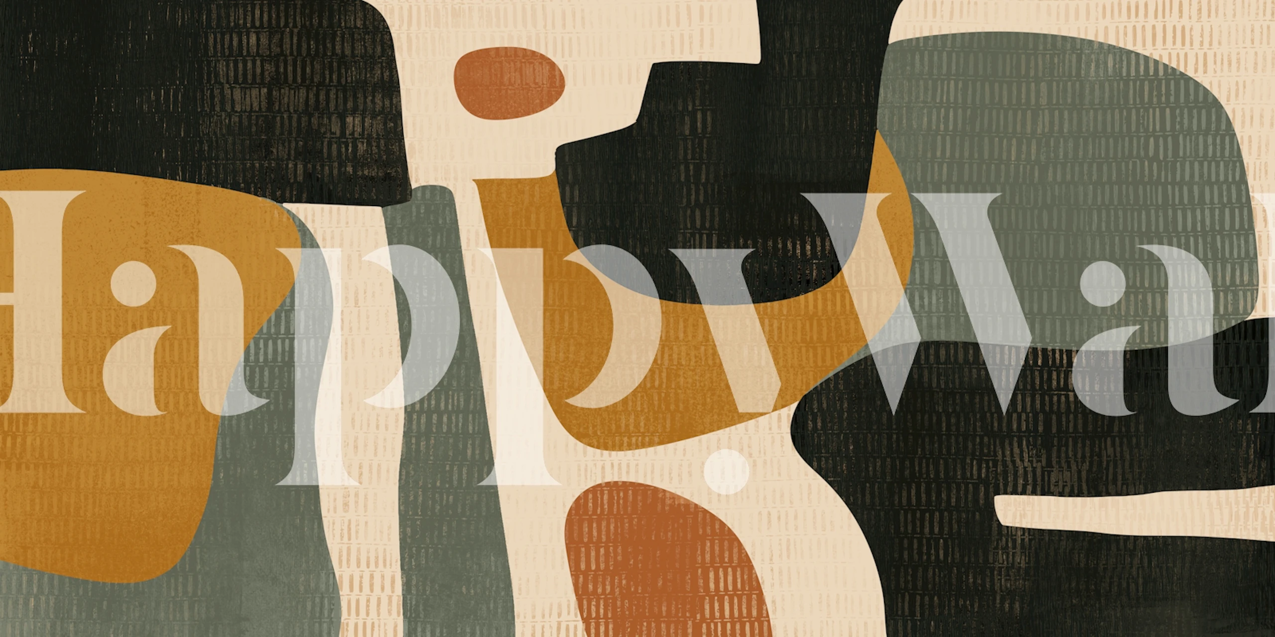 Mid century organic shapes wallpaper in a room