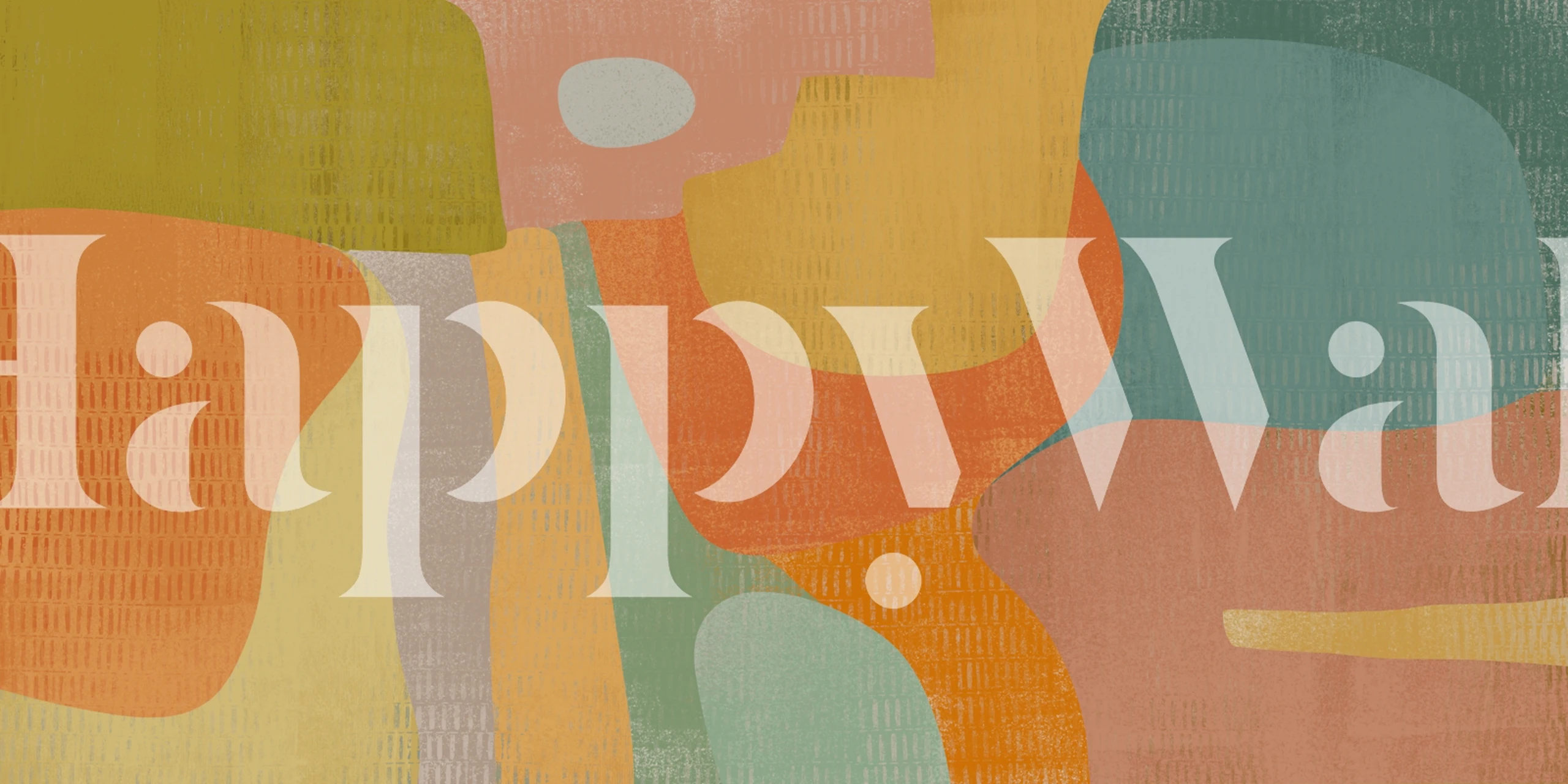 Retro abstract shapes wallpaper in a modern room