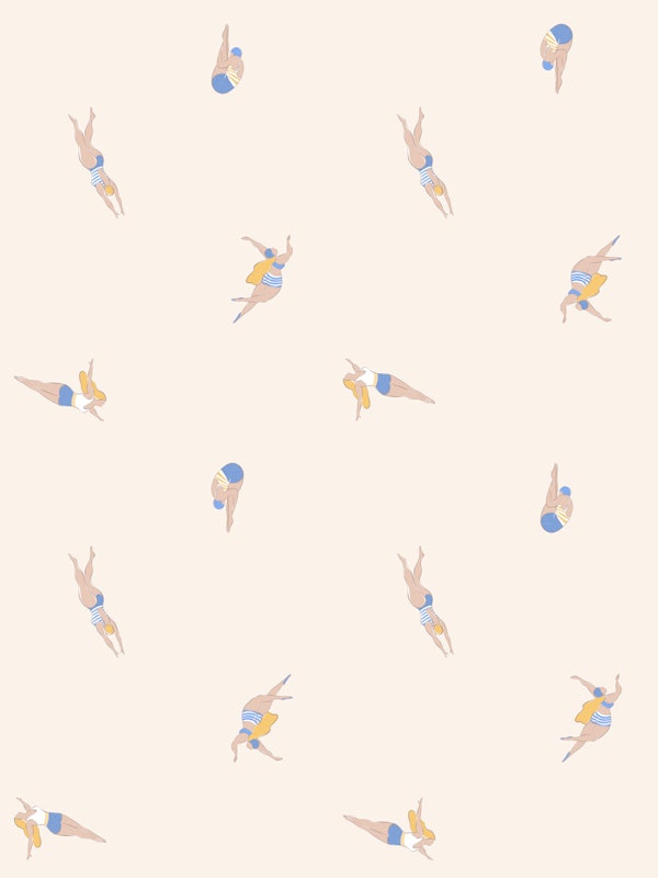 Retro Poolside Swimmers - Blue on Cream