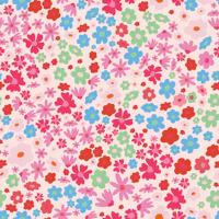 Maximalist ditsy floral green blue pink tapet