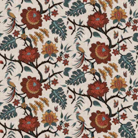 Oak Leaf Chintz in Spice Red & Moss Teal tapeta
