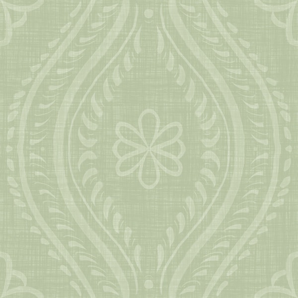 Faded Ogee Damask - Chopped Dill
