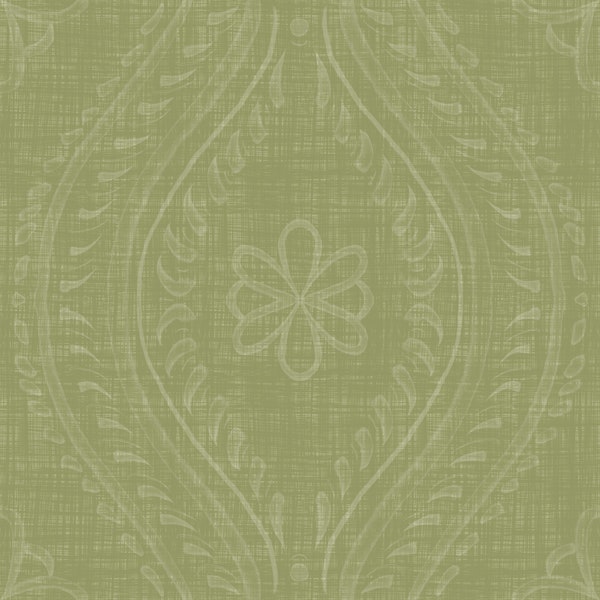 Faded Ogee Damask - Meadow Green