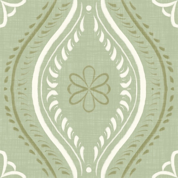 Faded Ogee Damask - Grandmillennial Green