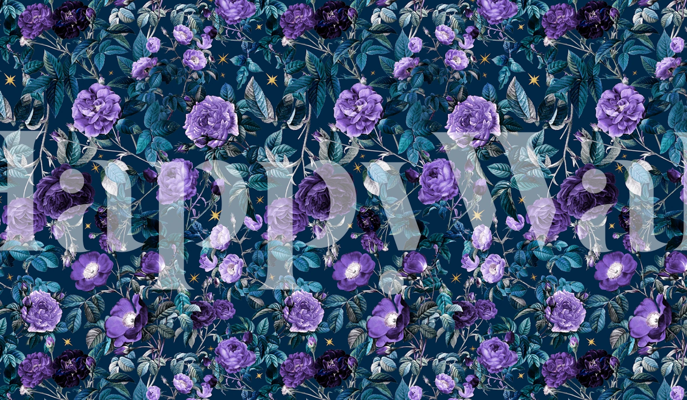 Purple floral wallpaper in a room with dark background
