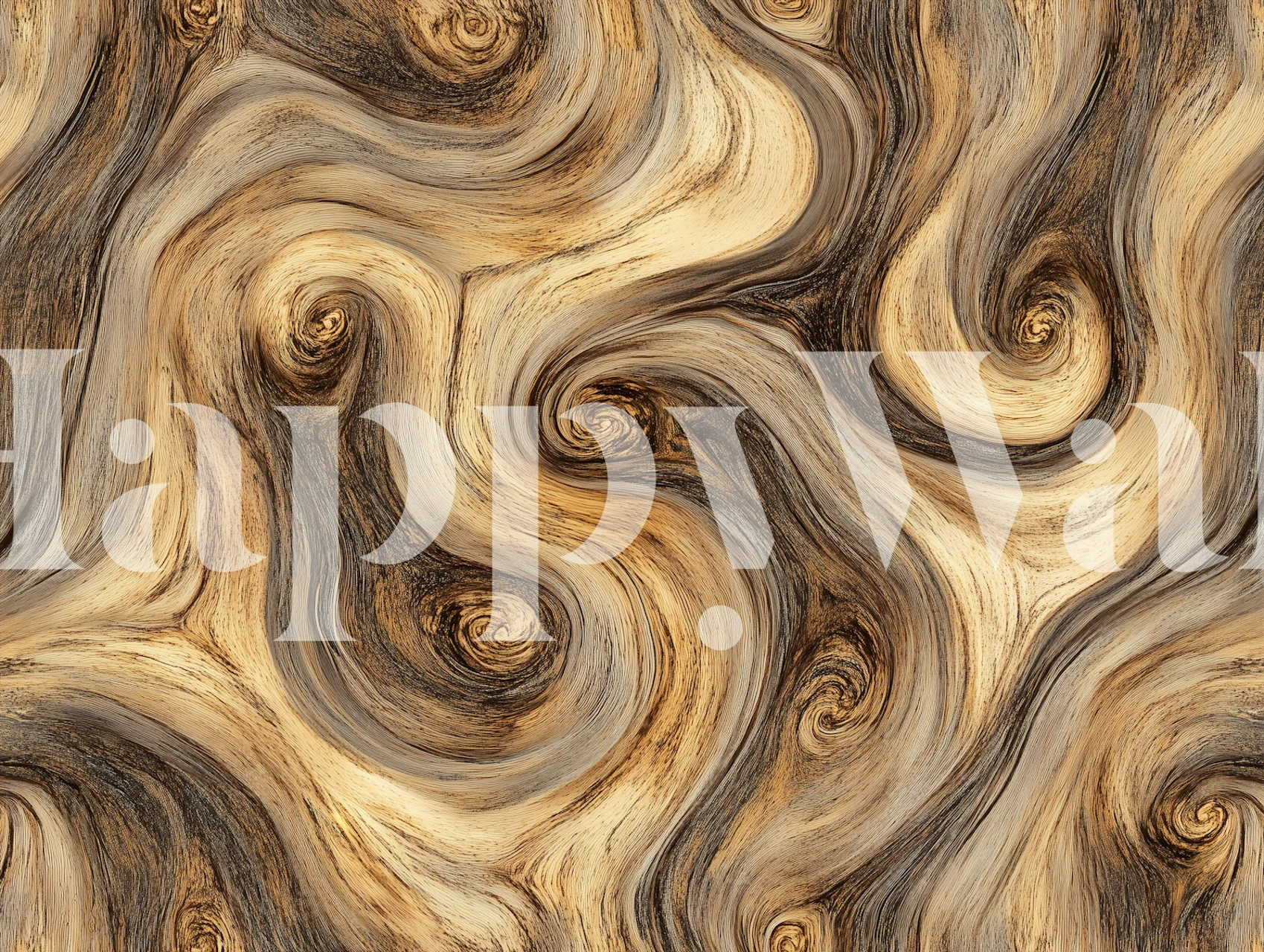 Woodgrain swirl wallpaper in a warm room