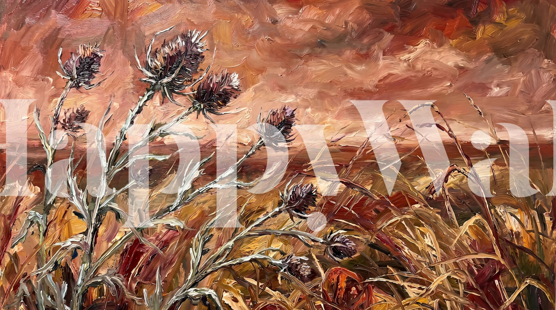 Autumn thistle wallpaper in a warm painted room