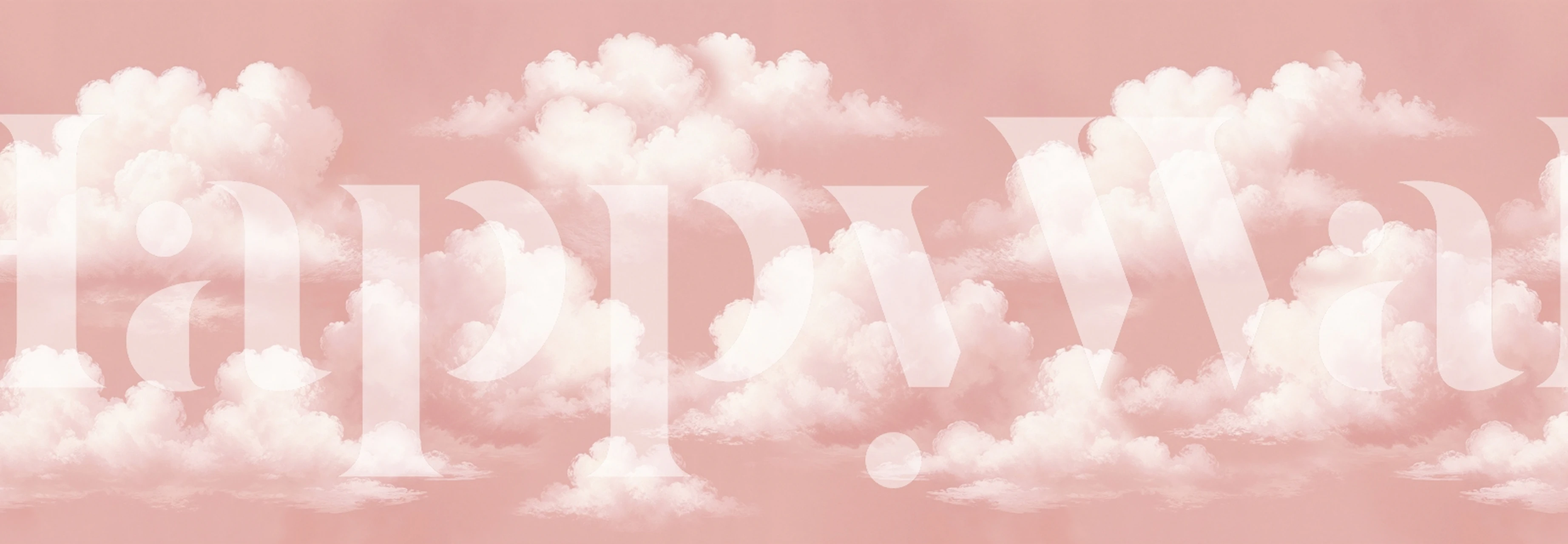Pink room wallpaper with fluffy white clouds