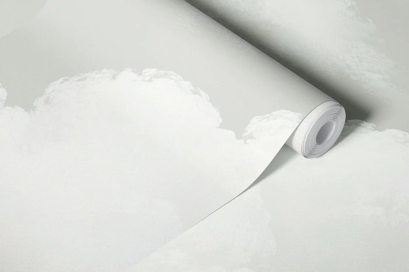 Fluffy White Clouds On Minty Grey wallpaper roll