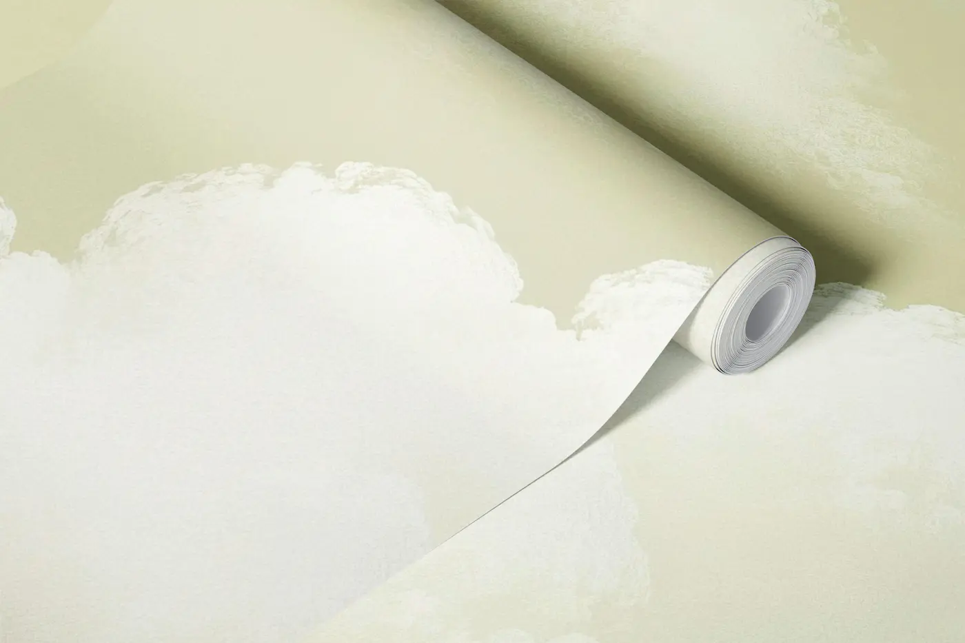 Fluffy White Clouds On Olive wallpaper roll