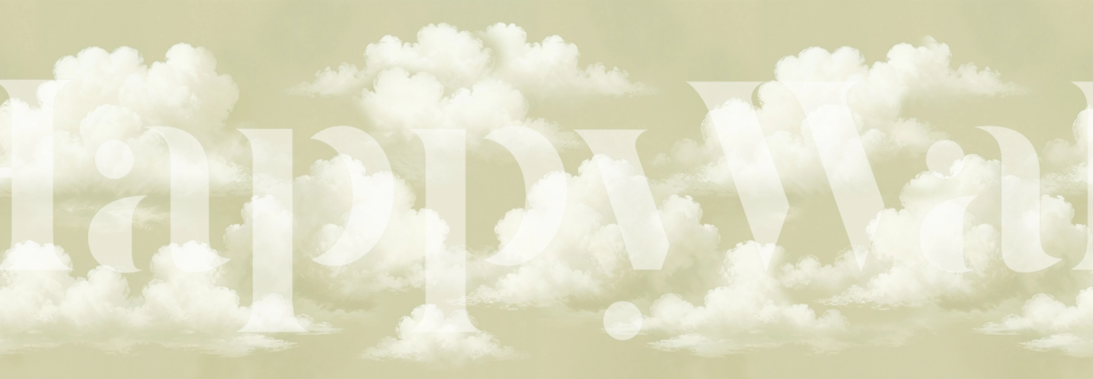 Fluffy white cloud wallpaper in an olive room