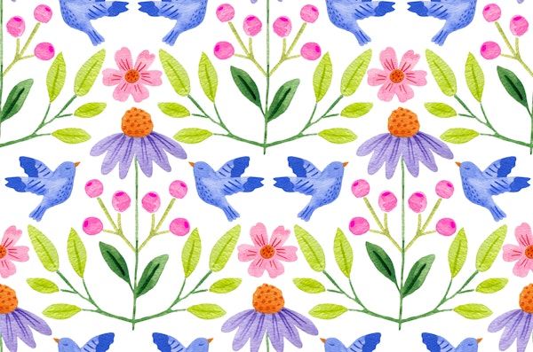 Bluebirds & Folk Flowers