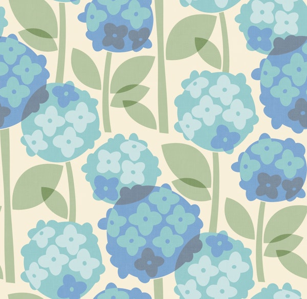 Mid Century Hydrangeas - Retro Blue