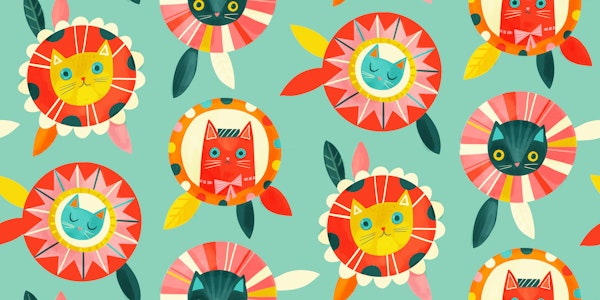 Cats in floral circles mint