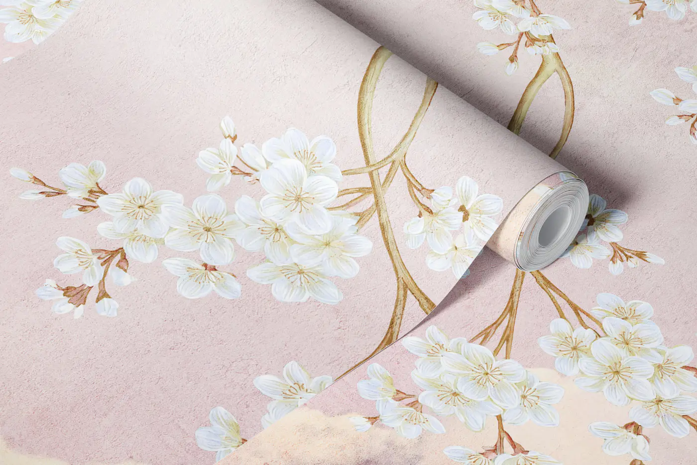 Cherry Blossom Blush Clouds wallpaper roll