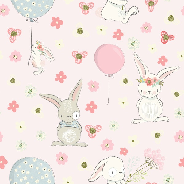 Whimsical Rabbits on Pink