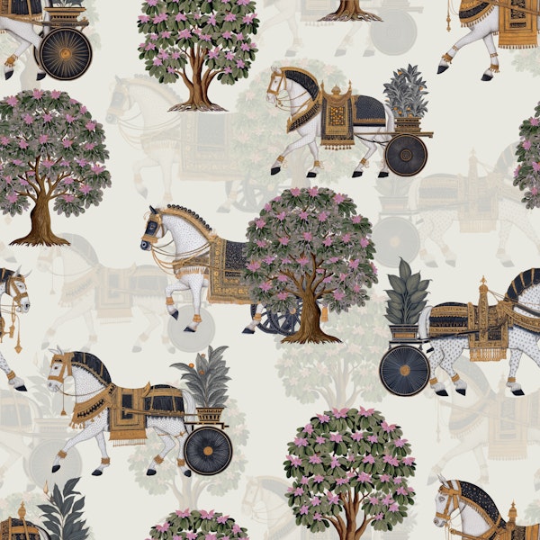 Regal Elephant Cart Botanical Scene