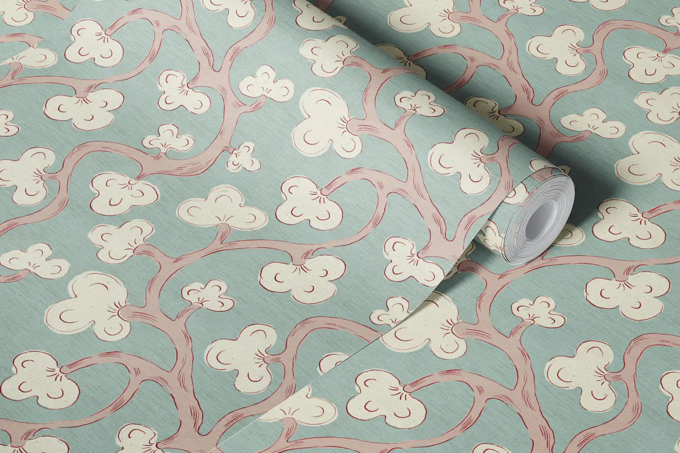 Sage Blue Floral Vine wallpaper roll
