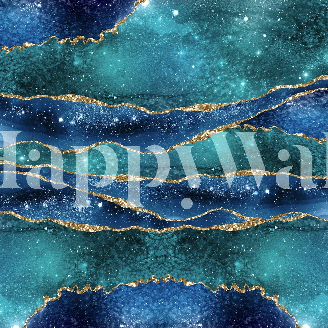 Tapeta Marble Galaxy s nebesky modrými a zlatými vzory