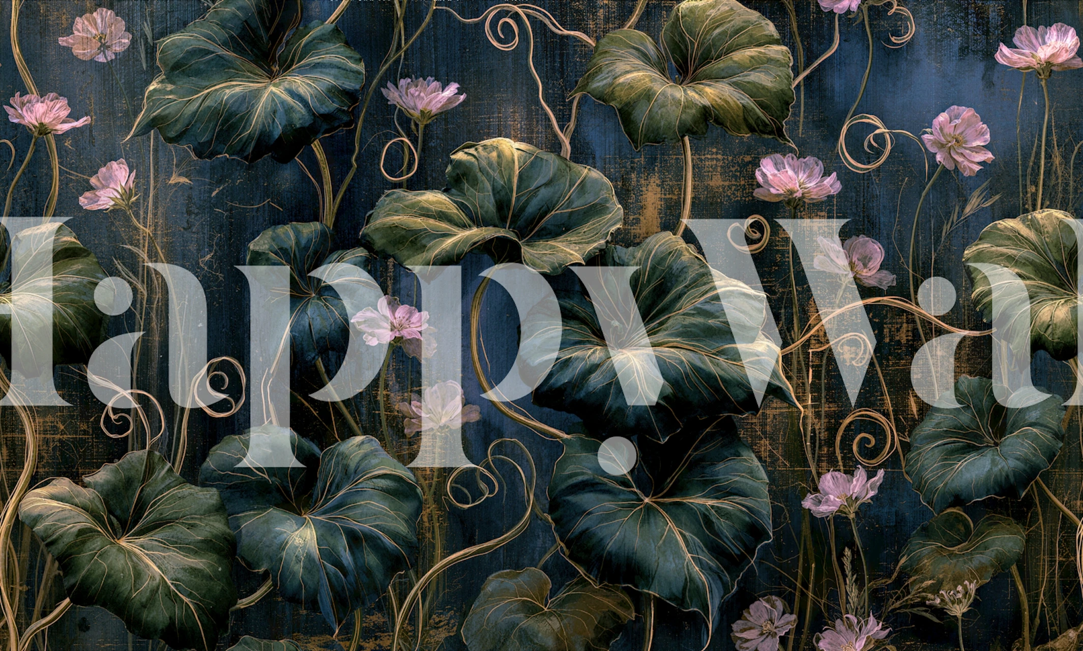 Moody botanical wallpaper in a styled room
