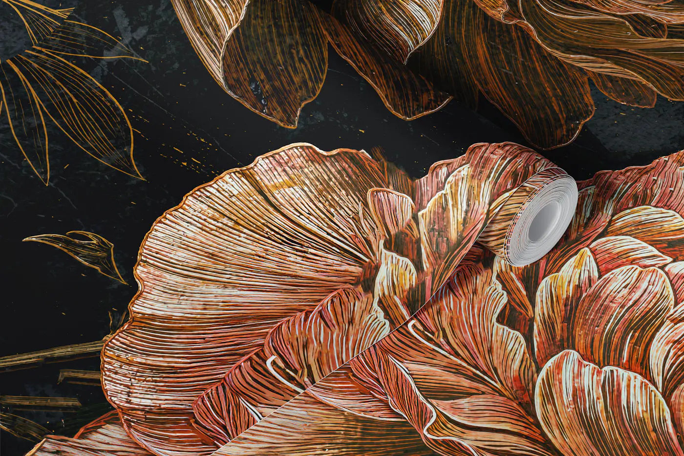 Dark Vintage Peonies Mural wallpaper roll