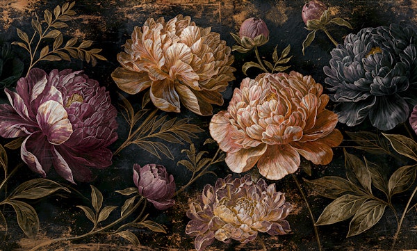 Dark Vintage Peonies Mural
