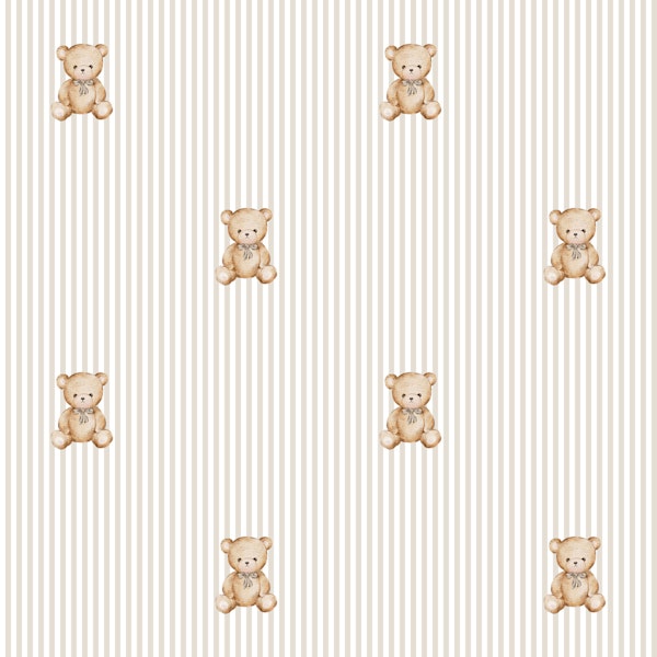 Teddy Bear Nursery in Beige Small Stripes