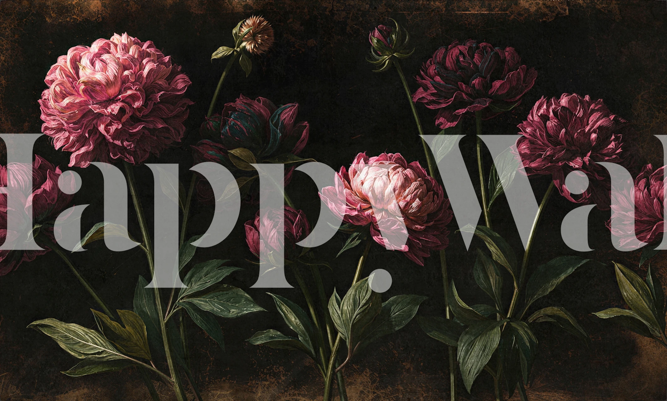 Dark pink peony wallpaper in a room