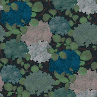 Vintage Hydrangea Garden in Green Blue Black behang