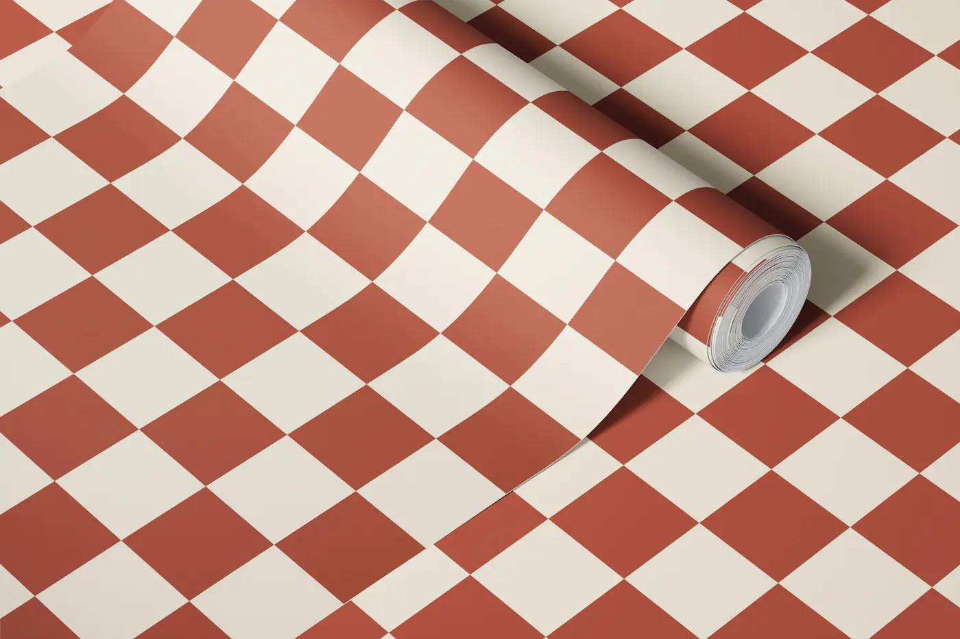 Terracotta and Cream Checkerboard - Medium wallpaper roll