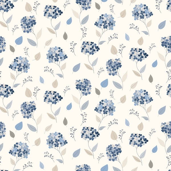 Mid Century Hydrangea Blues on Warm Neutrals