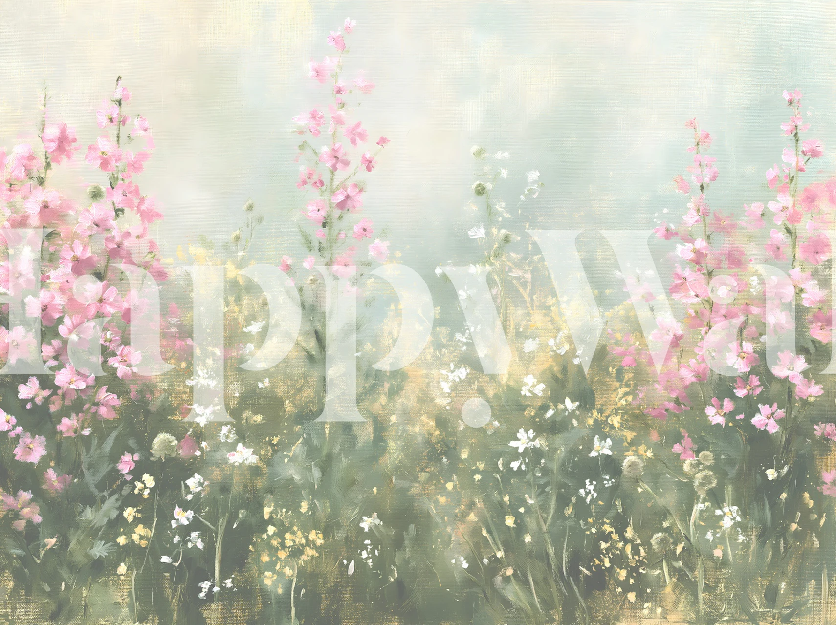 Blush pink wildflower meadow wallpaper in room