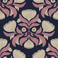 Navy Folk Floral Damask wallpaper