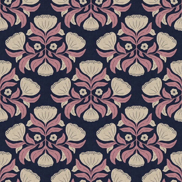 Navy Blush Floral Damask