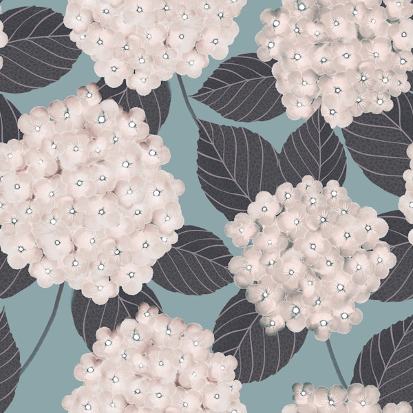 Ivory Hydrangea on Dusty Blue