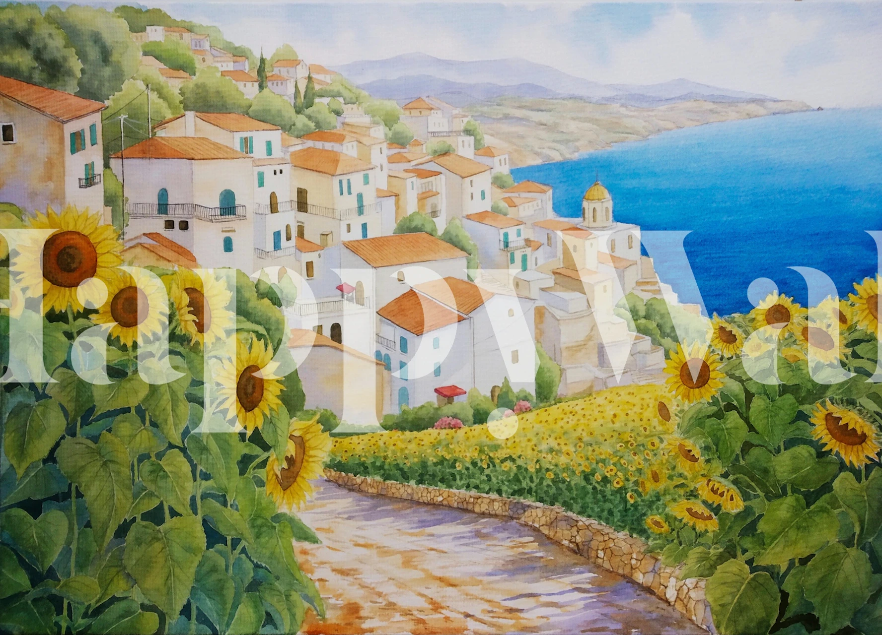 Serene Ocean and Sunflowers behang