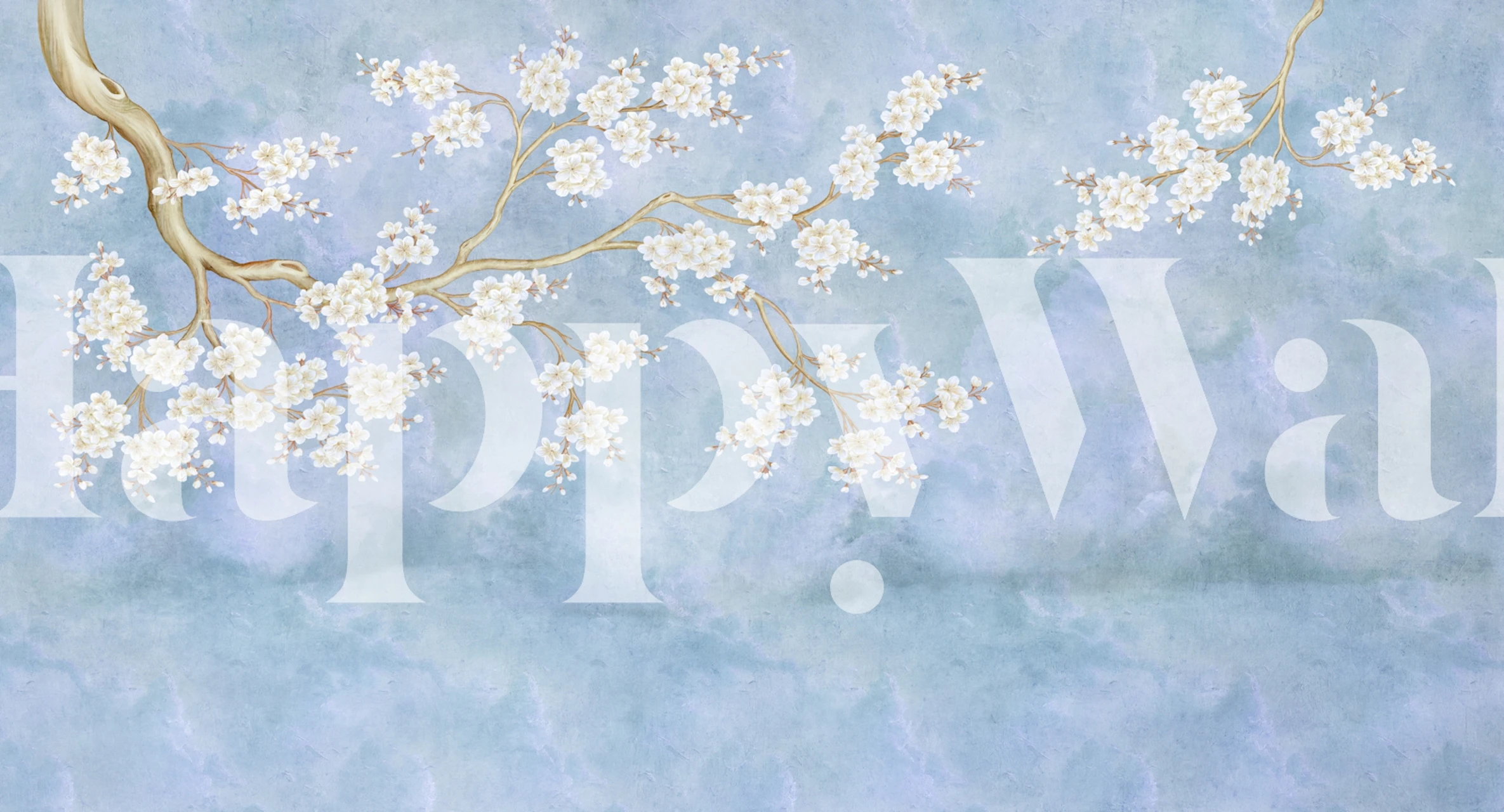 Cherry Blossom Watercolour Blue behang