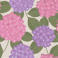 Lavender hydrangea blooms with sage leaves wallpaper