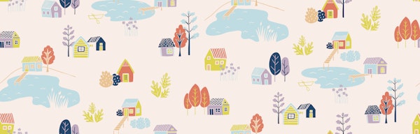 Whimsical Lakeside Cottages – Vibrant Tones