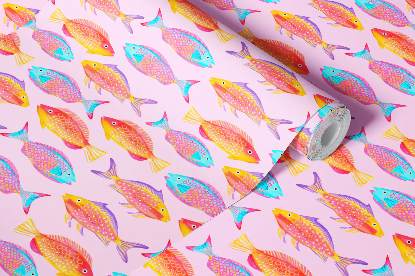 Pastel pink tropical fish wallpaper roll