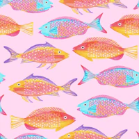 Pastel pink tropical fish behang